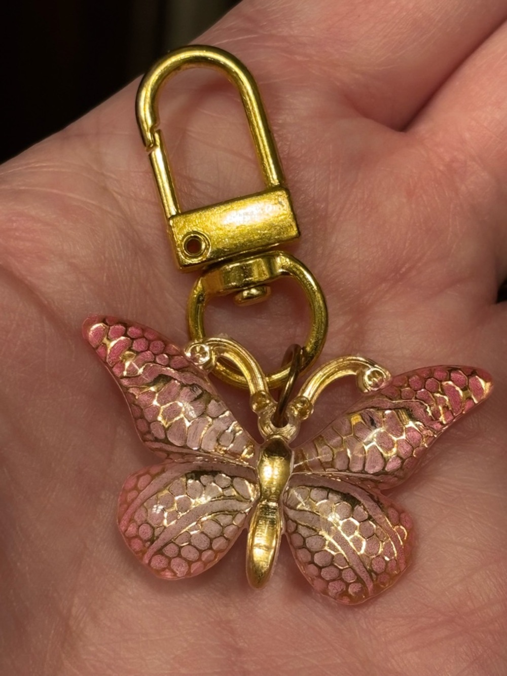 Gold Butterfly Keychain with Pink Enamel Accents